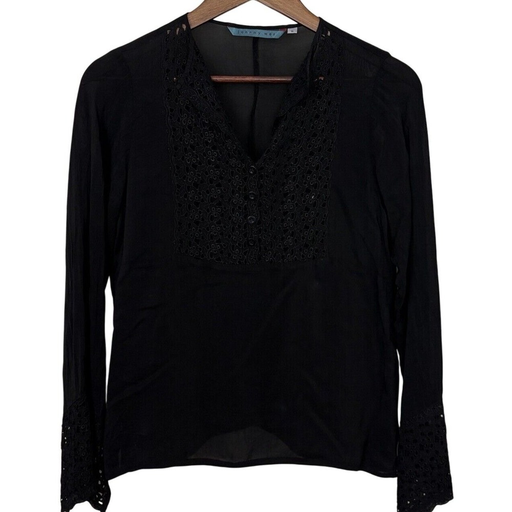 Johnny Was Top Womens Small Black Sheer Eyelet‎ Whimsigoth Peasant Dark Feminine